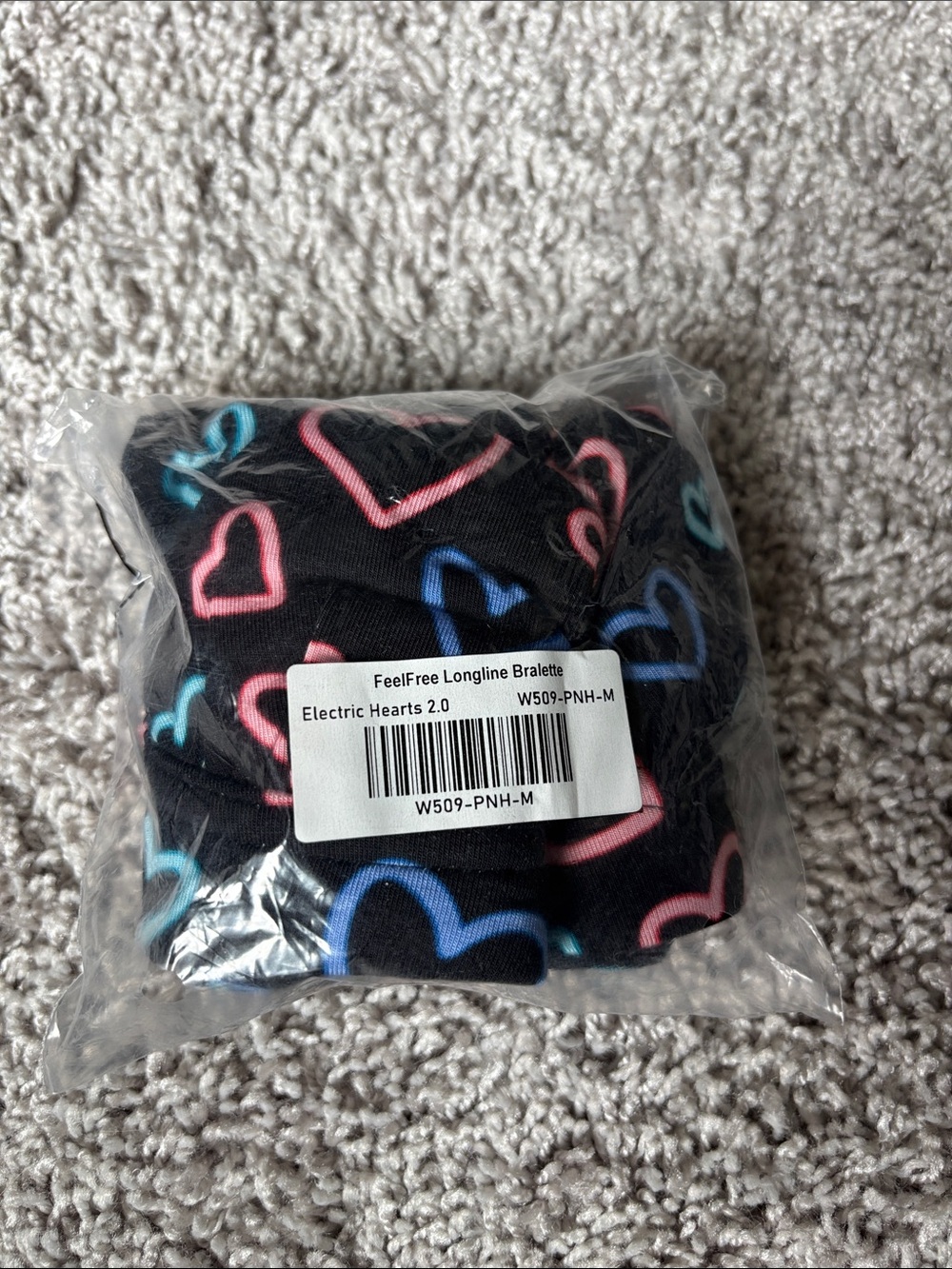 MeUndies FeelFree Longline Bralette in Black with Pink & Blue Hearts